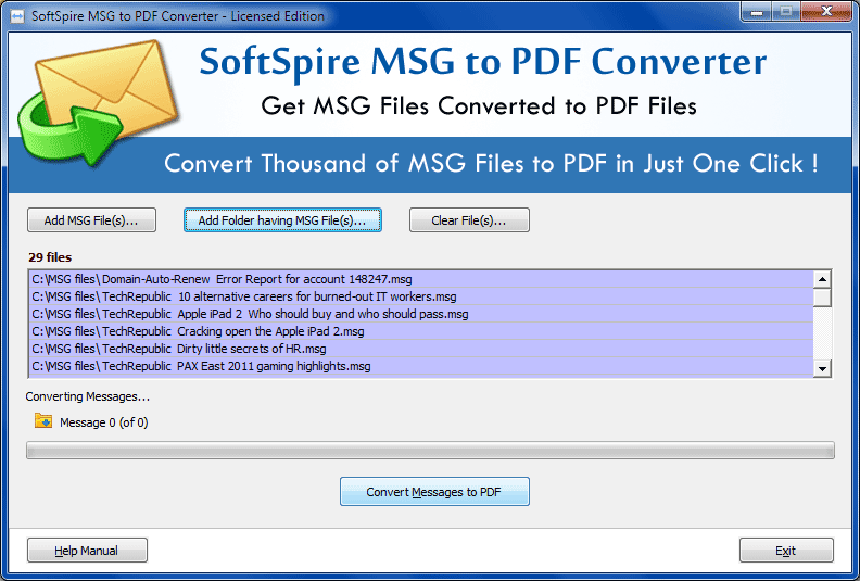 MSG to PDF screenshot